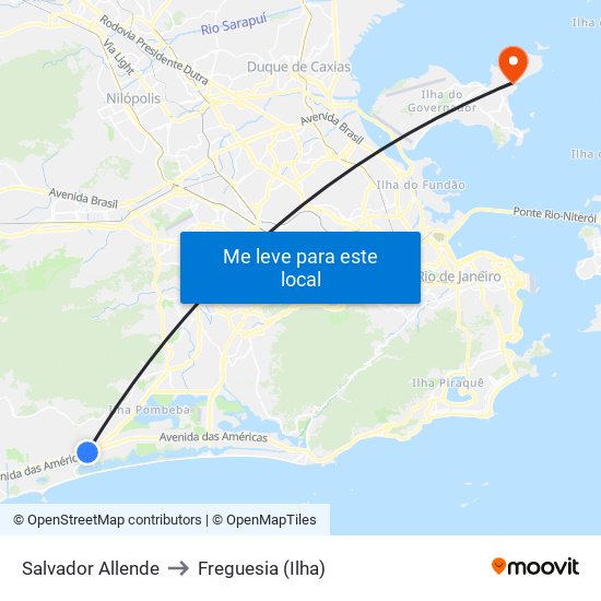 Salvador Allende to Freguesia (Ilha) map