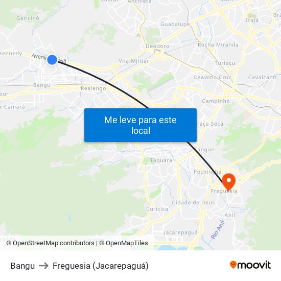 Bangu to Freguesia (Jacarepaguá) map