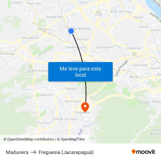 Madureira to Freguesia (Jacarepaguá) map