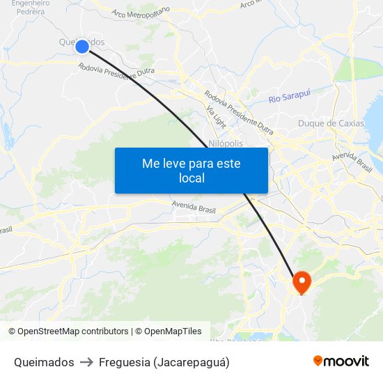 Queimados to Freguesia (Jacarepaguá) map