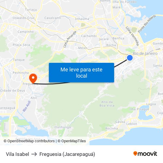 Vila Isabel to Freguesia (Jacarepaguá) map