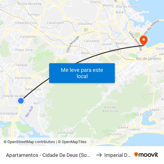 Apartamentos - Cidade De Deus (Somente Sentido Linha Amarela / Cidade De Deus) to Imperial De São Cristóvão map