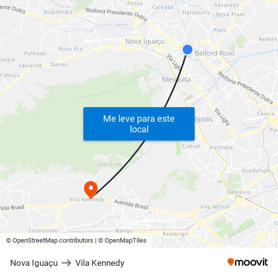 Nova Iguaçu to Vila Kennedy map