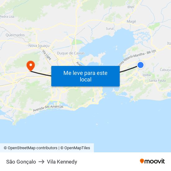 São Gonçalo to Vila Kennedy map