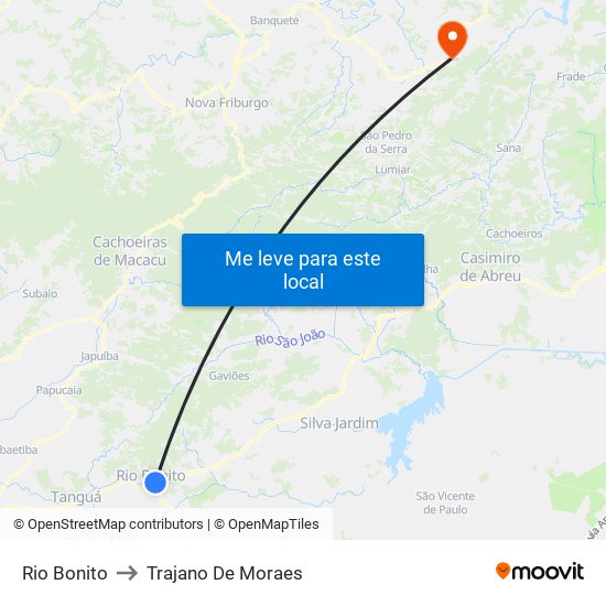 Rio Bonito to Trajano De Moraes map