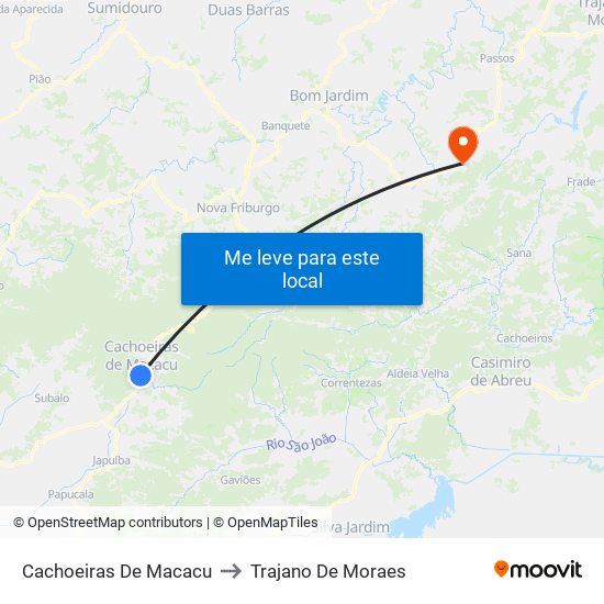 Cachoeiras De Macacu to Trajano De Moraes map