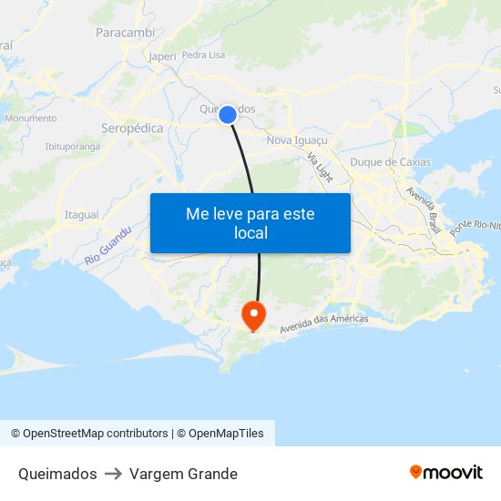 Queimados to Vargem Grande map