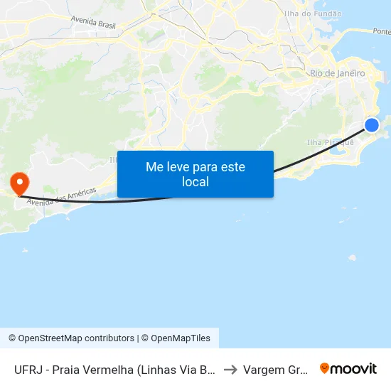 UFRJ - Praia Vermelha (Linhas Via Botafogo) to Vargem Grande map