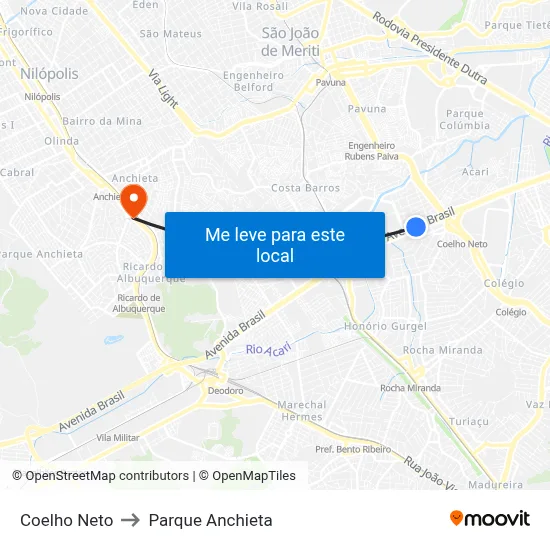 Coelho Neto to Parque Anchieta map