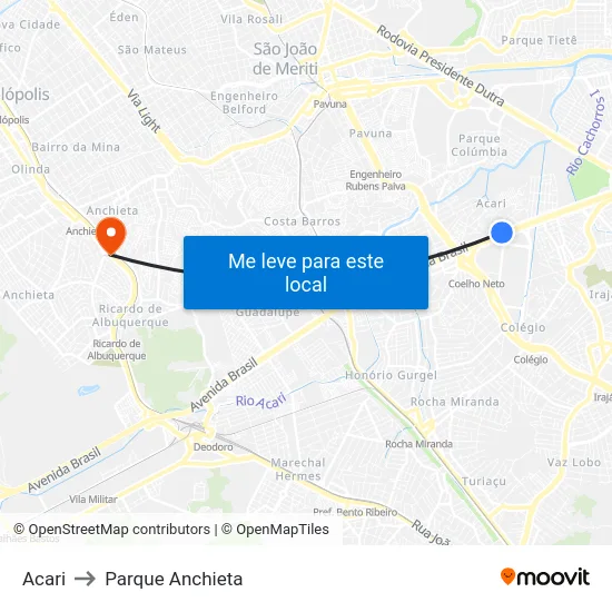 Acari to Parque Anchieta map