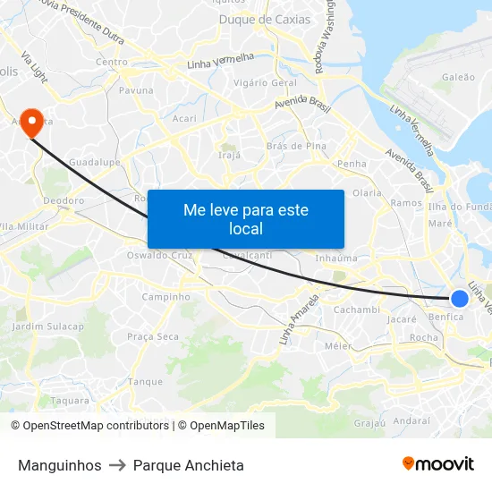 Manguinhos to Parque Anchieta map