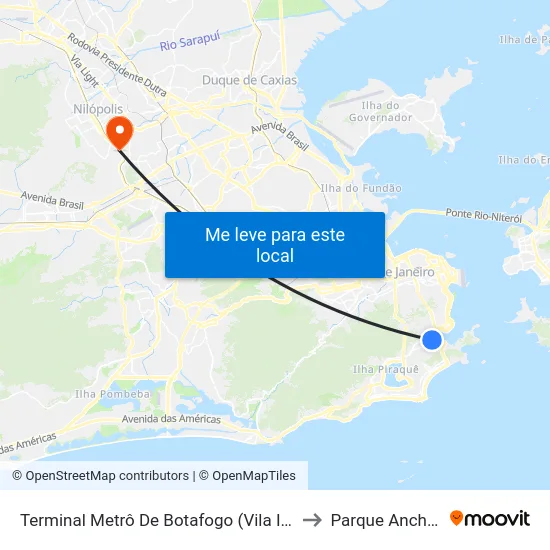 Terminal Metrô De Botafogo (Vila Isabel) to Parque Anchieta map