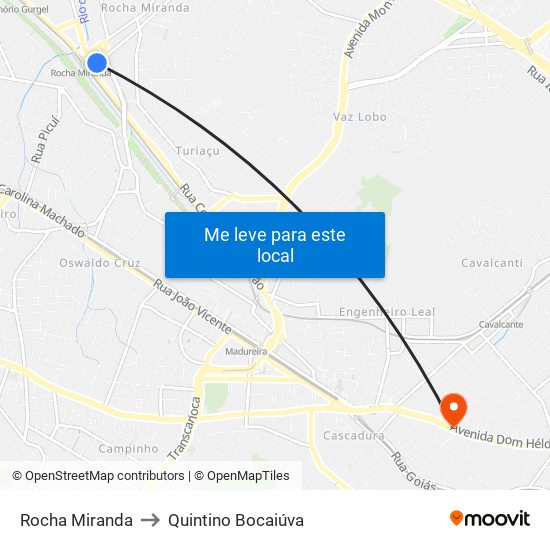 Rocha Miranda to Quintino Bocaiúva map