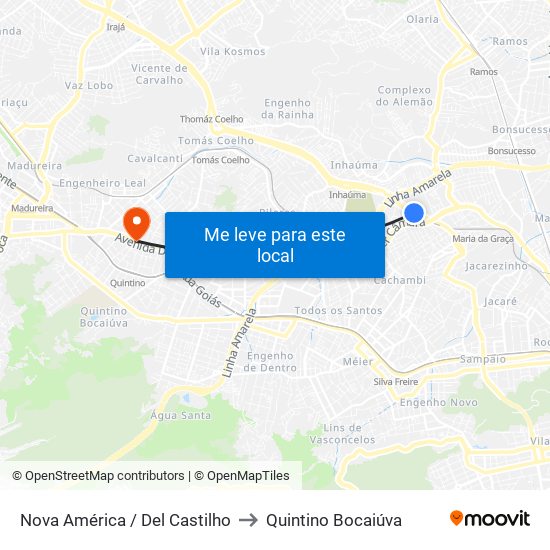 Nova América / Del Castilho to Quintino Bocaiúva map