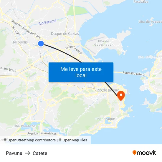 Pavuna to Catete map