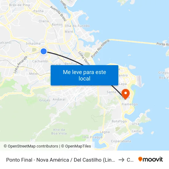 Ponto Final - Nova América / Del Castilho (Linhas 616/913 - Integração Fundão) to Catete map