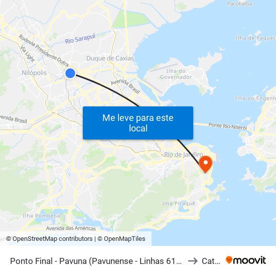 Ponto Final - Pavuna (Pavunense - Linhas 615, 687 E 688) to Catete map