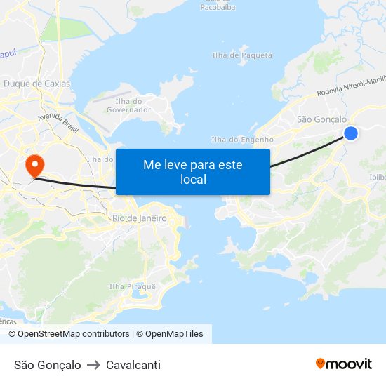 São Gonçalo to Cavalcanti map