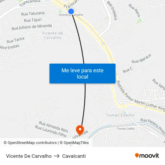 Vicente De Carvalho to Cavalcanti map