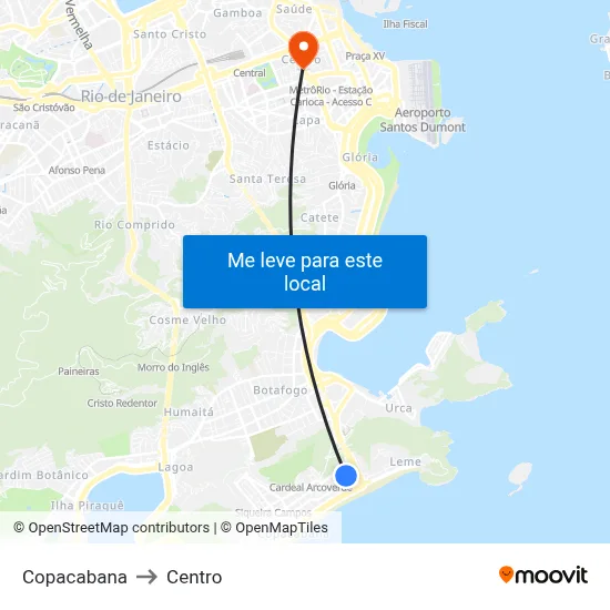 Copacabana to Centro map