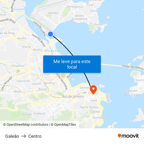 Galeão to Centro map