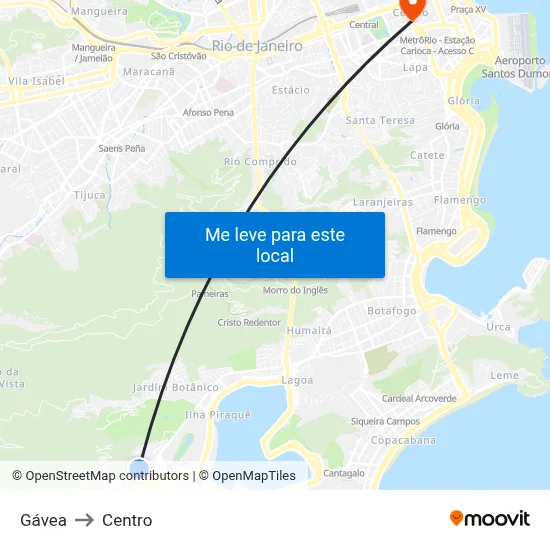 Gávea to Centro map