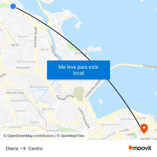 Olaria to Centro map