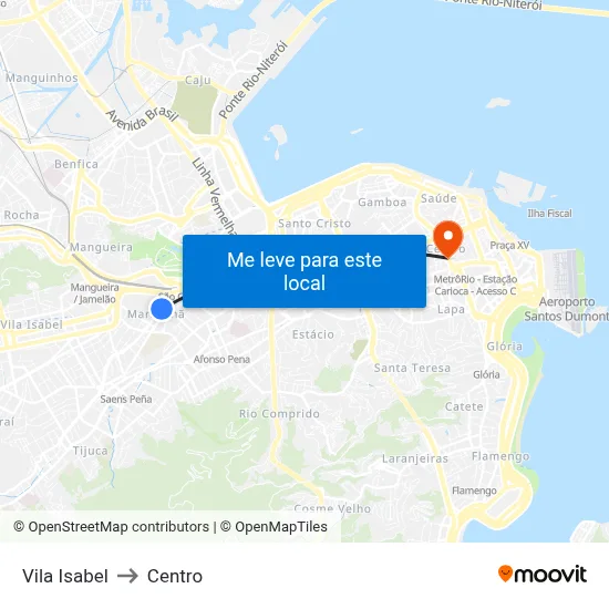 Vila Isabel to Centro map