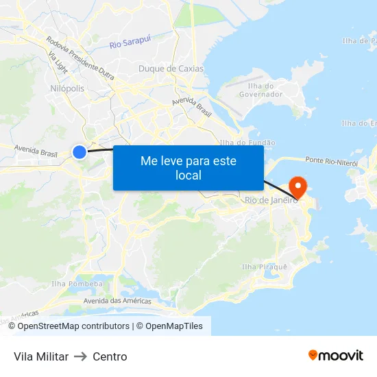 Vila Militar to Centro map