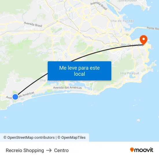 Recreio Shopping to Centro map