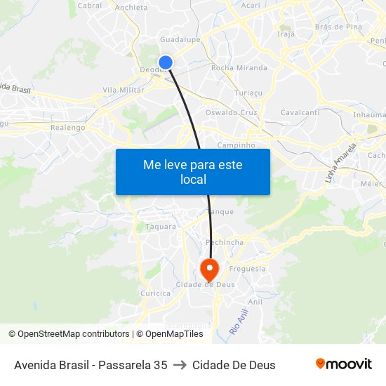 Avenida Brasil - Passarela 35 to Cidade De Deus map