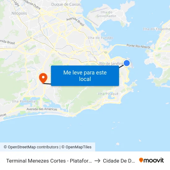 Terminal Menezes Cortes - Plataforma B to Cidade De Deus map