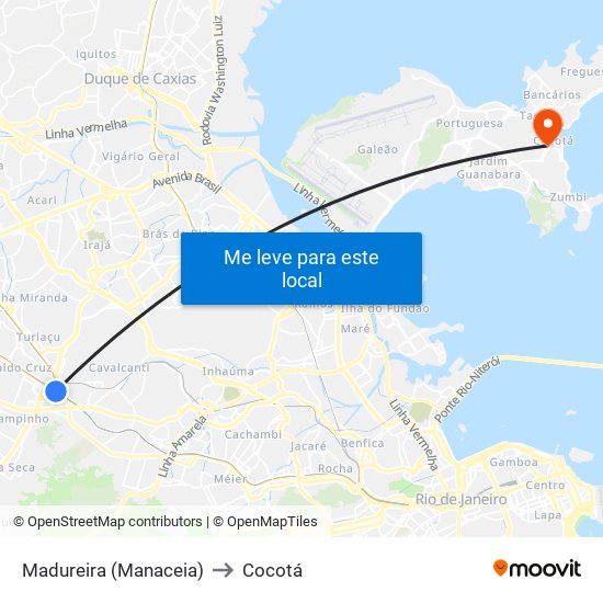 Madureira (Manaceia) to Cocotá map