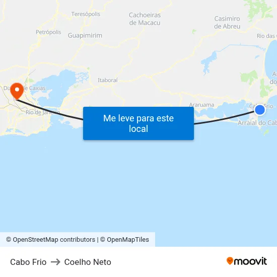 Cabo Frio to Coelho Neto map