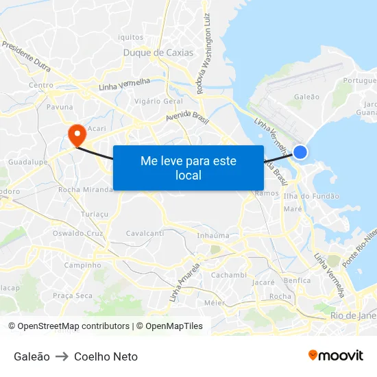 Galeão to Coelho Neto map