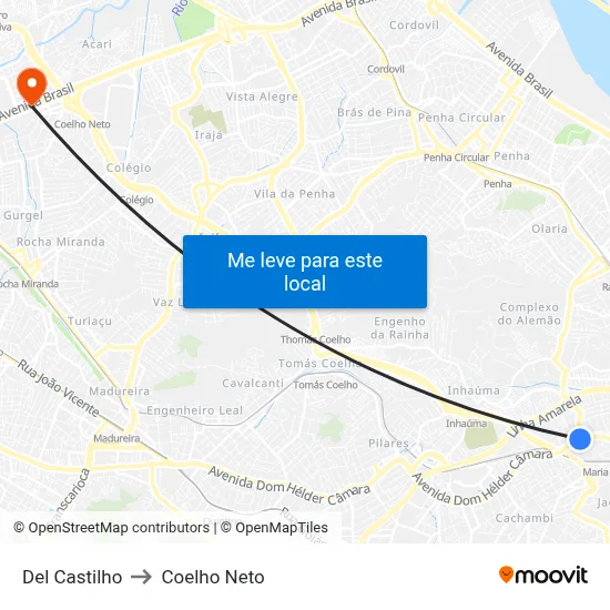 Del Castilho to Coelho Neto map
