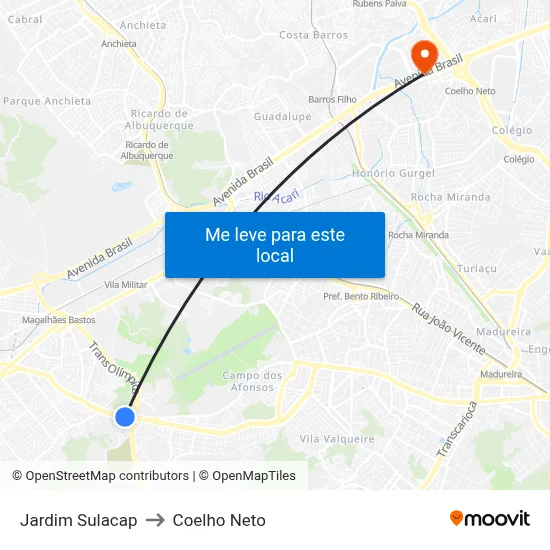 Jardim Sulacap to Coelho Neto map