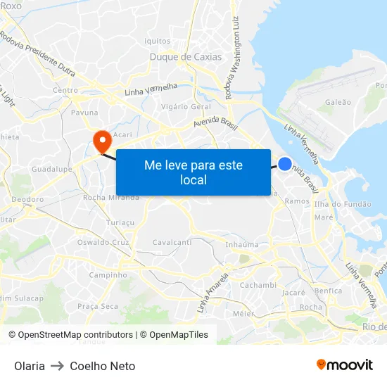 Olaria to Coelho Neto map