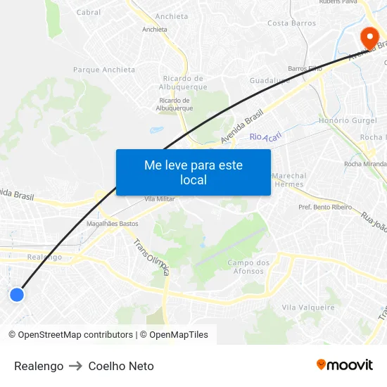 Realengo to Coelho Neto map