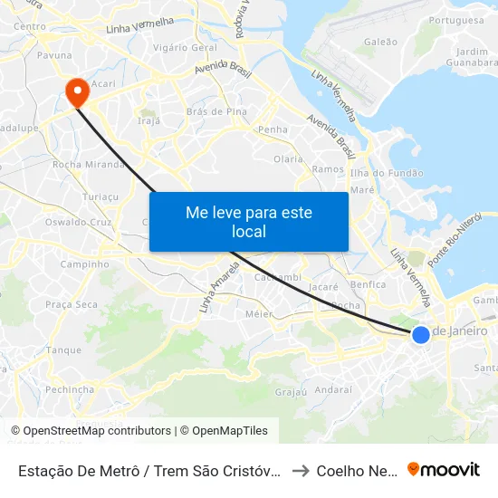 Estação De Metrô / Trem São Cristóvão to Coelho Neto map