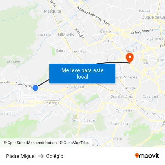 Padre Miguel to Colégio map