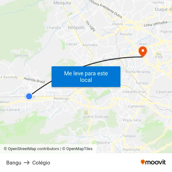 Bangu to Colégio map