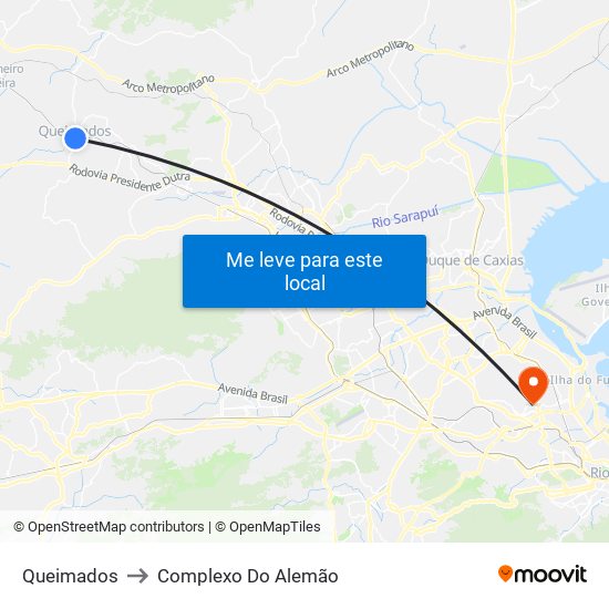 Queimados to Complexo Do Alemão map