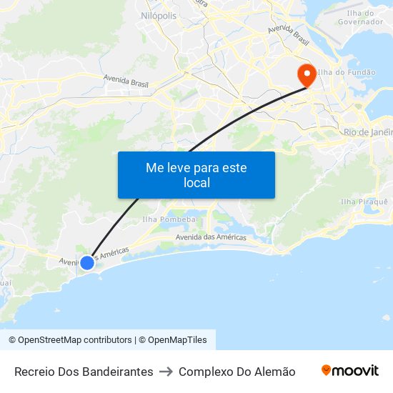 Recreio Dos Bandeirantes to Complexo Do Alemão map