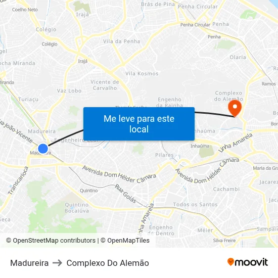 Madureira to Complexo Do Alemão map