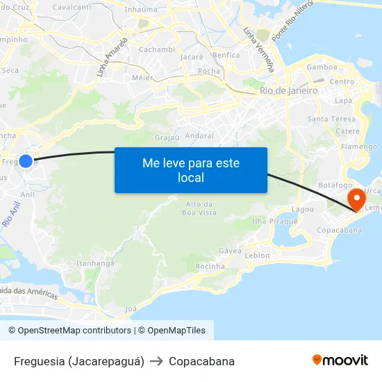 Freguesia (Jacarepaguá) to Copacabana map