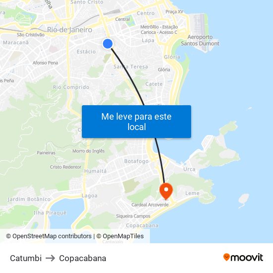 Catumbi to Copacabana map