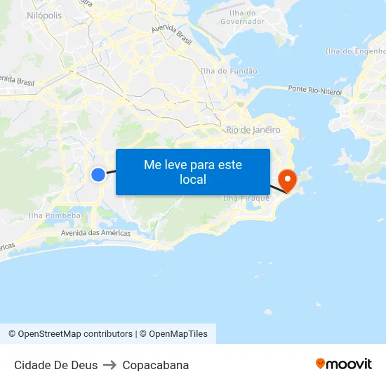 Cidade De Deus to Copacabana map