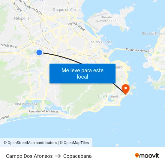 Campo Dos Afonsos to Copacabana map