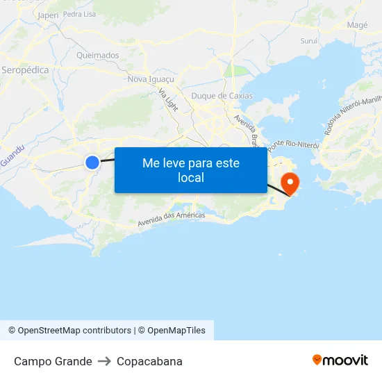 Campo Grande to Copacabana map